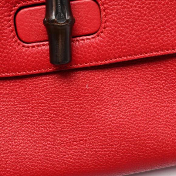 GUCCI Red Leather Bamboo Bag - Picture 5 of 8